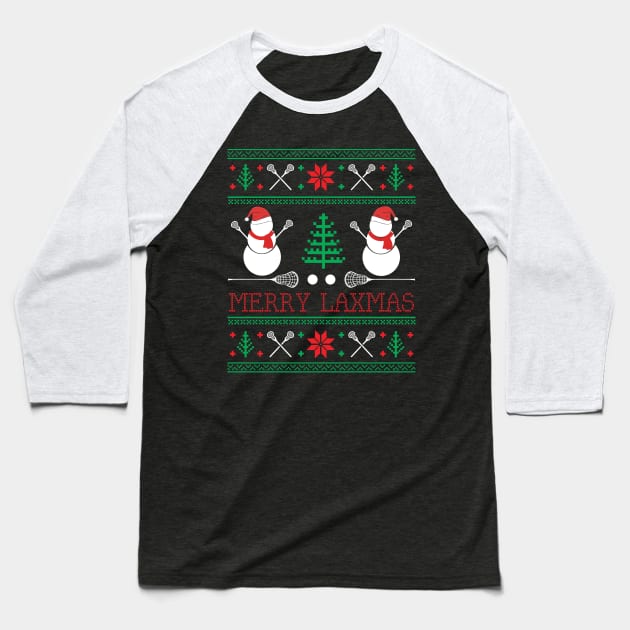 Christmas Lacrosse Lax Player Ugly Christmas Xmas Baseball T-Shirt by mrsmitful01